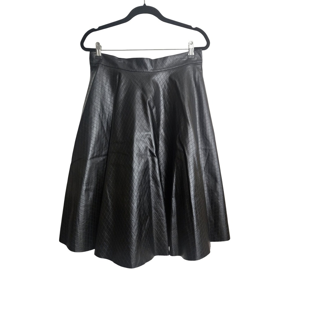 Chicwish Black Faux Leather Diamond Quilted Perforated A-Line Midi Skirt Large